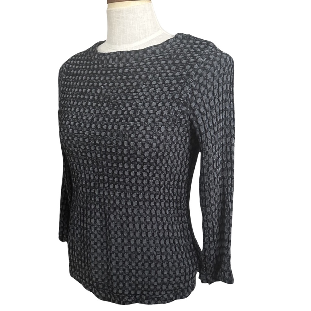 Cut Loose Blouse Womens M Crinkle Check Textured 3D Dimensional‎ Knit Top Gray